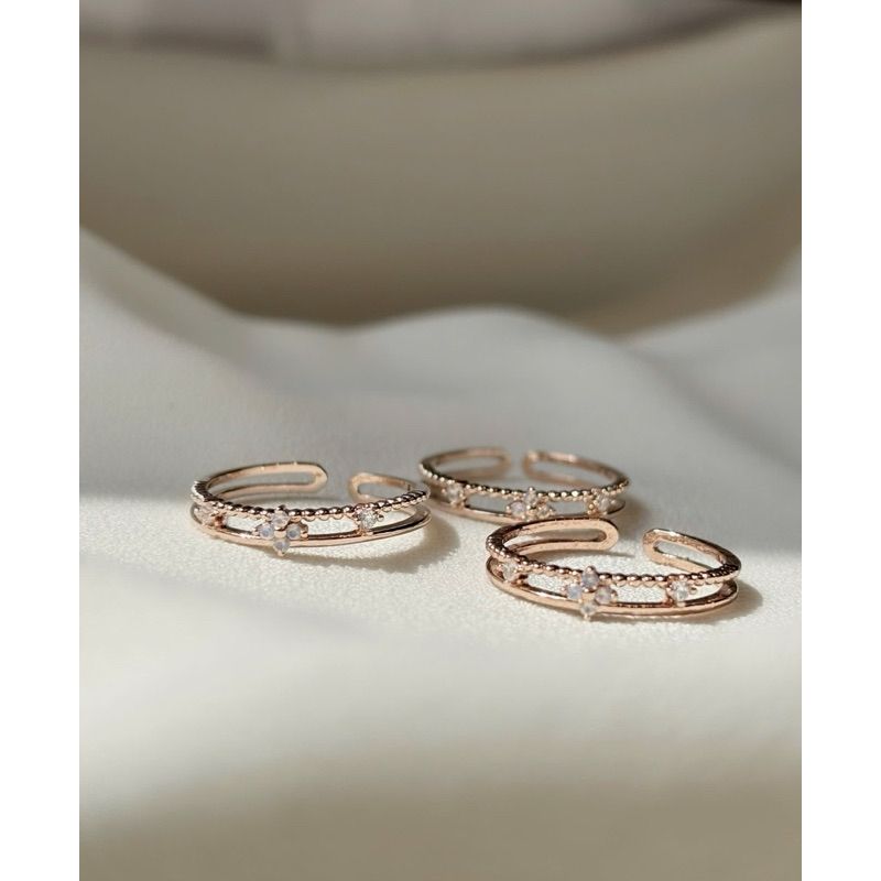 [ancafe.shop]Nhẫn nữ bạc 2 line freesize hoa 4 cánh thanh lịch