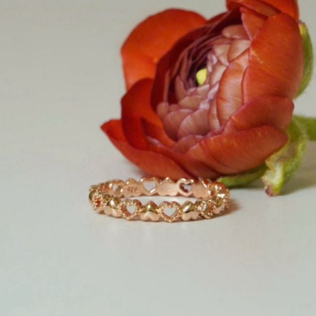 [ancafe.shop]Nhẫn bạc nữ,ngón út,tim đặc xen kẽ rỗng