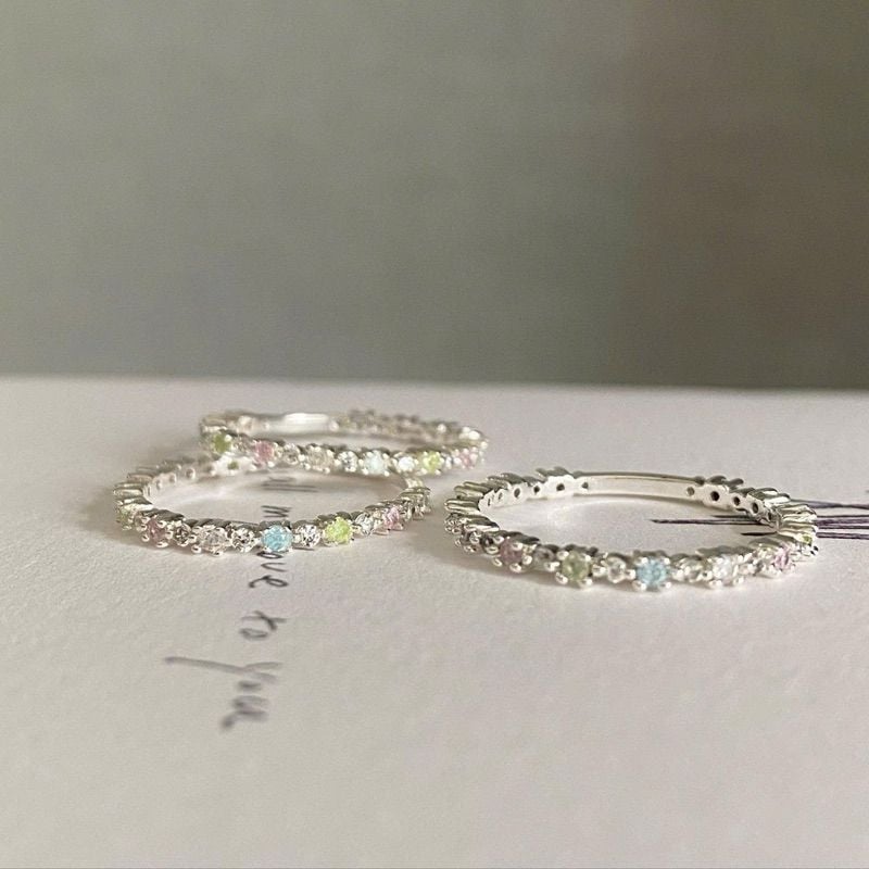 [ancafe.shop]Nhẫn nữ bạc đá màu đáng yêu,thanh lịch