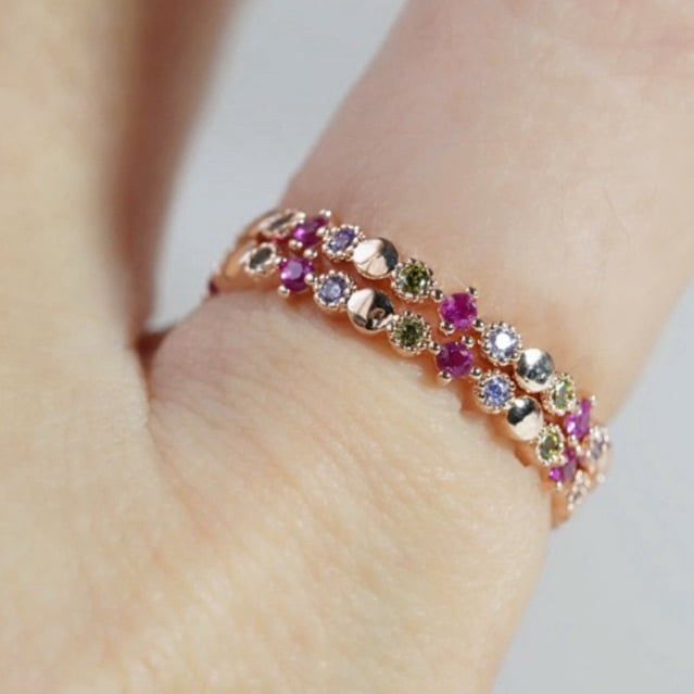 [ancafe.shop]Nhẫn nữ đá màu,đá tròn đáng yêu