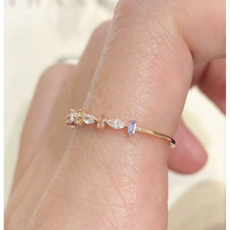 [ancafe.shop]Nhẫn bạc nữ đá màu nửa vòng nhẫn