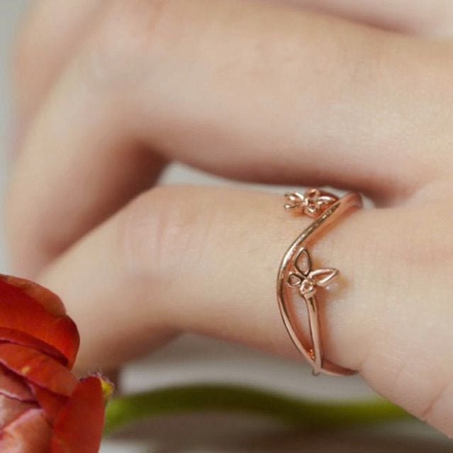 [ancafe.shop]Nhẫn bạc nữ,bướm lượn sóng,freesize ngón út