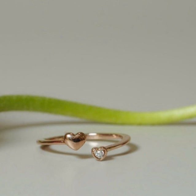 [ancafe.shop]Nhẫn bạc nữ,hở,tim đính đá,ngón út