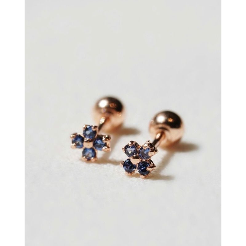 [ancafe.shop]hoa tai vàng 14k,hoa 4 lá xanh,chuôi tròn (ER-GLD-060)