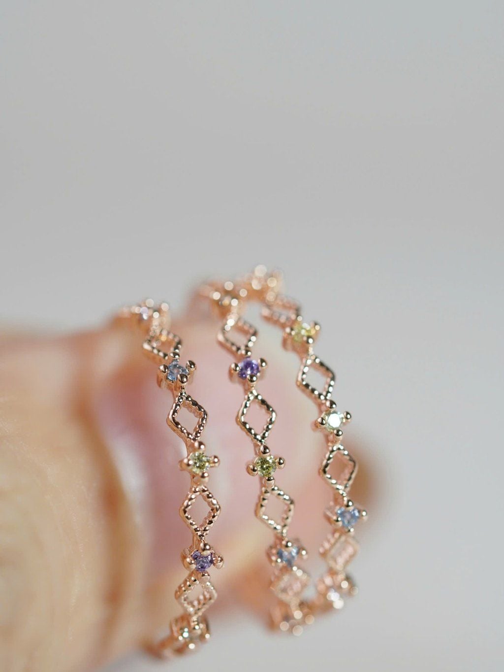 [ancafe.shop]Nhẫn hình thoi,đính nhiều màu,xen kẽ nhau