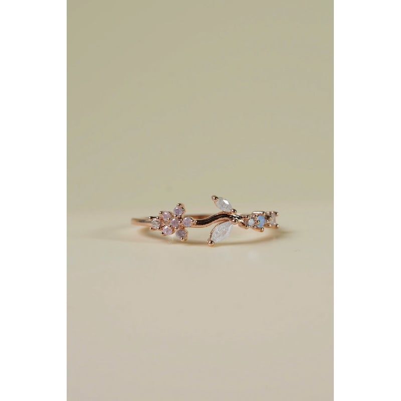 [ancafe.shop]Nhẫn nữ hoa lá đá màu,thanh lịch