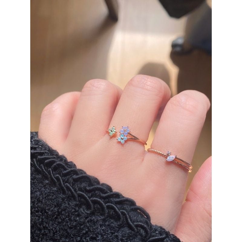 [ancafe.shop]Nhẫn 1 line móc 2 line đá màu