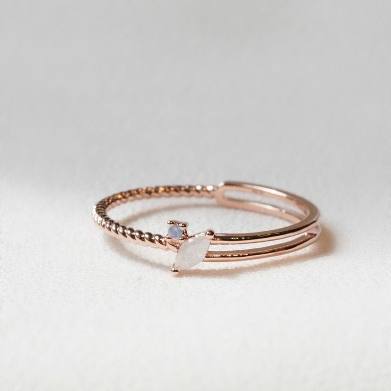 [ancafe.shop]Nhẫn 1 line móc 2 line đá màu