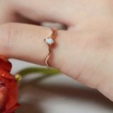 [ancafe.shop]Nhẫn bạc nữ,đá xanh,sóng,ngón út