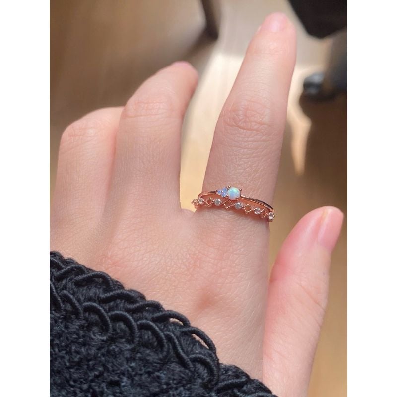 [ancafe.shop]Nhẫn bạc nữ hai line hoa 3 cánh,đá màu,đính đá