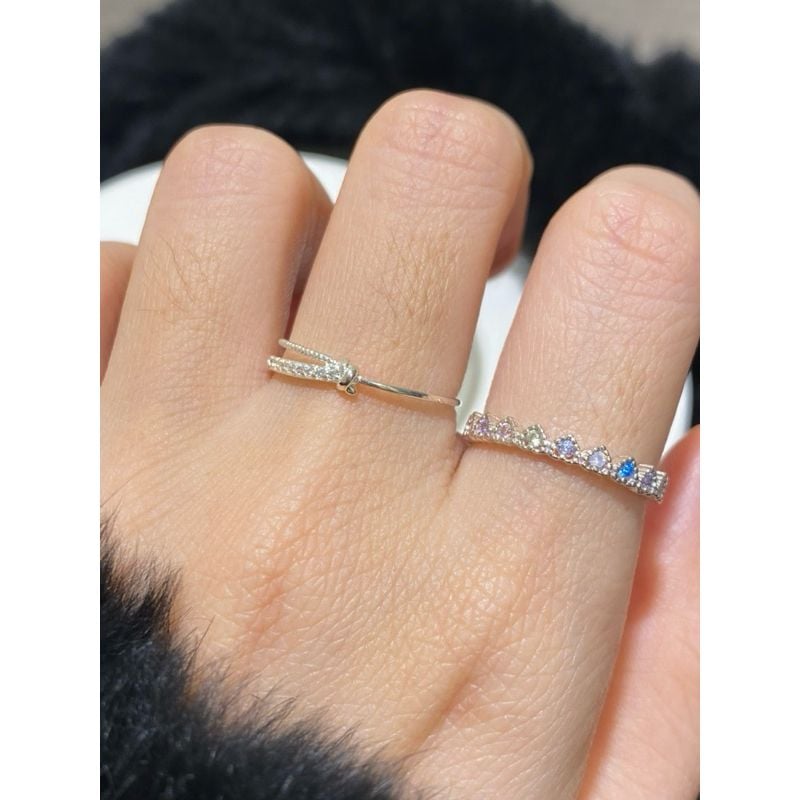 [ancafe.shop]Nhẫn ngón trỏ đá màu thanh lịch, hàn quốc, đá cz, ngón giữa thắt nút