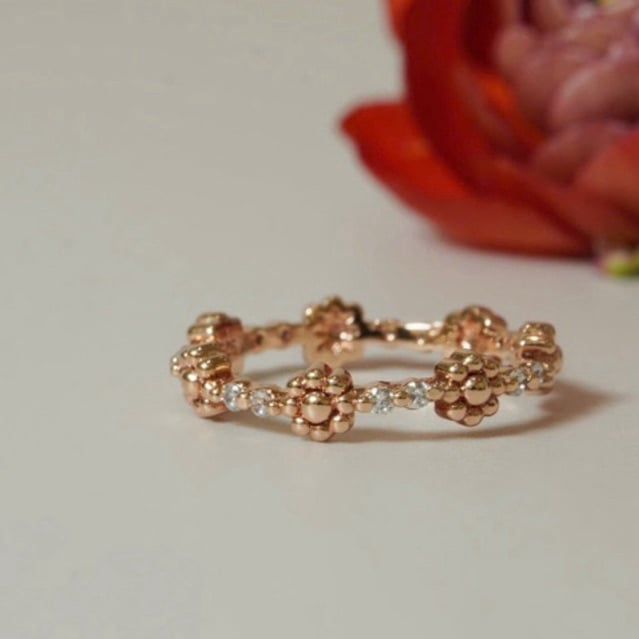 [ancafe.shop]Nhẫn bạc nữ,hoa hồng xen kẽ hoa trắng,ngón út