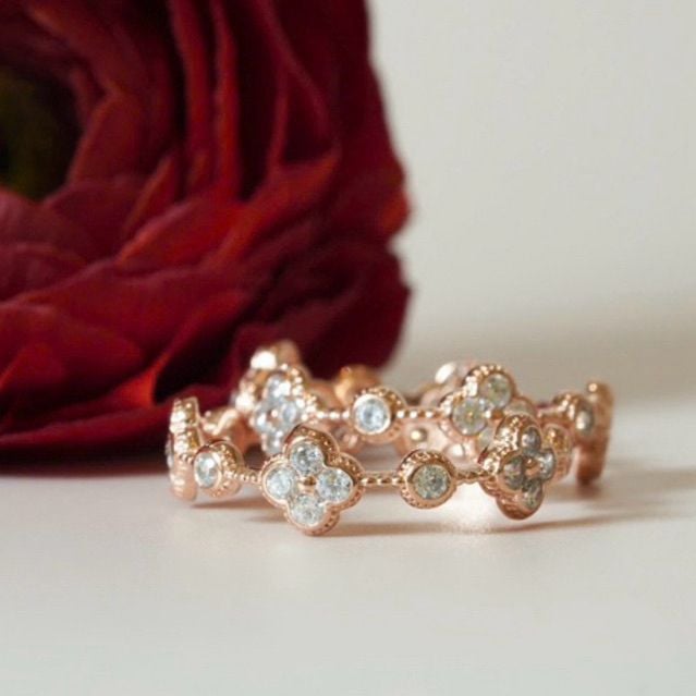 [ancafe.shop]Nhẫn bạc nữ hoa xen kẽ thanh lịch,đáng yêu