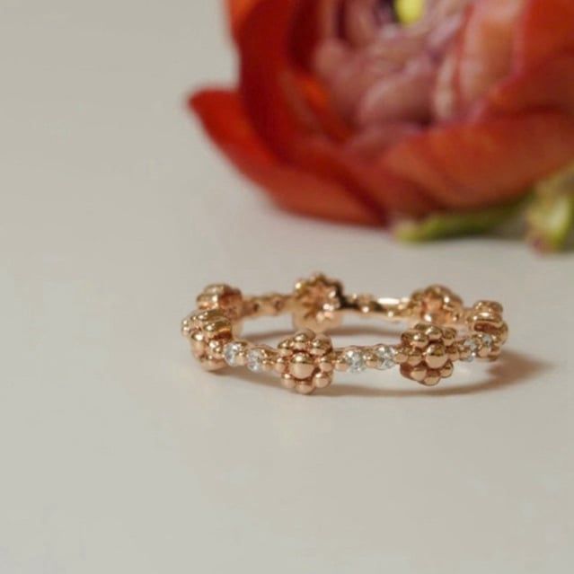 [ancafe.shop]Nhẫn bạc nữ,hoa hồng xen kẽ hoa trắng,ngón út