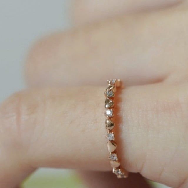 [ancafe.shop]Nhẫn bạc nữ,ngón út,đá xen kẽ tim,thanh lịch