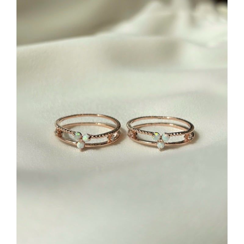 [ancafe.shop]Nhẫn bạc nữ hai line hoa 3 cánh đáng yêu