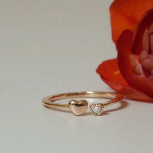 [ancafe.shop]Nhẫn bạc nữ,hở,tim đính đá,ngón út