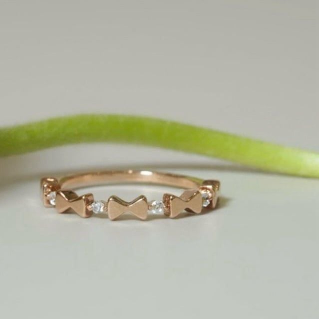 [ancafe.shop]Nhẫn bạc nữ-nơ xen kẽ,thanh lịch,ngón út