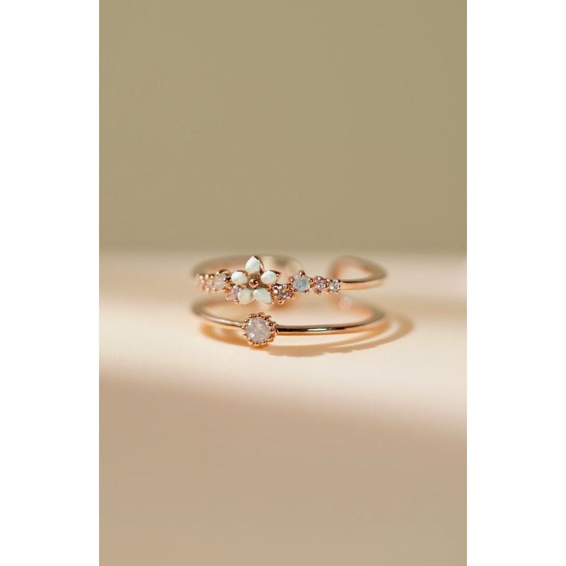 [ancafe.shop]Nhẫn hở hai line đá màu,hoa