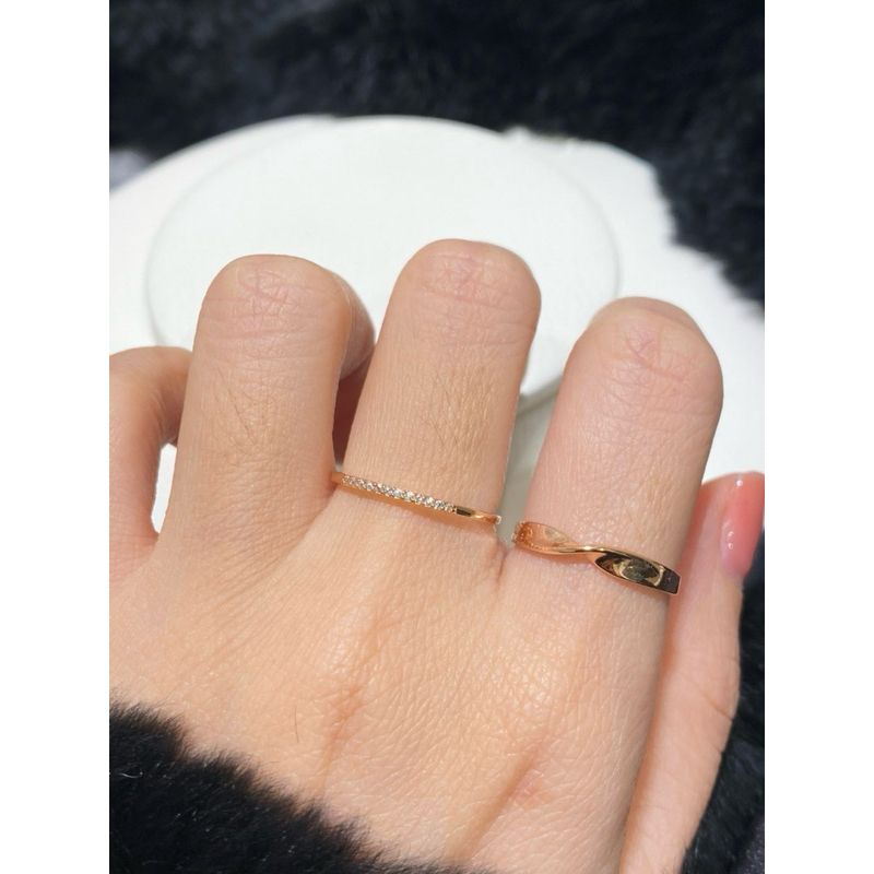 [ancafe.shop]Nhẫn ngón trỏ trơn xoắn, ngón giữa đá lấp lánh