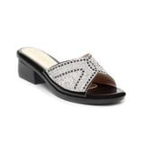 dép nữ đế PU đen siêu nhẹ cao 5cm Hanatabi quai ngang đính đá bigsize (35-42) mã HNDE5F1112