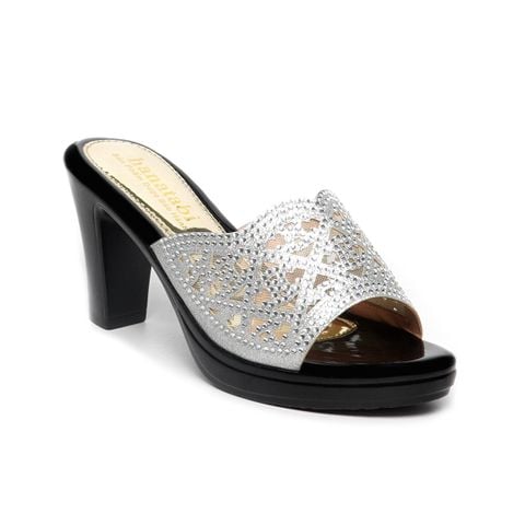 dép nữ đế PU đen siêu nhẹ cao 9cm Hanatabi quai lưới đính đá bigsize (36-40) mã HNDE9F1047