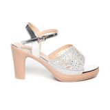 giày sandal nữ đế PU kem siêu nhẹ cao gót 9cm Hanatabi quai lưới đính đá hậu c (36-40) mã HNSDG9F1072