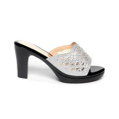 dép nữ đế PU đen siêu nhẹ cao 9cm Hanatabi quai lưới đính đá bigsize (36-40) mã HNDE9F1047