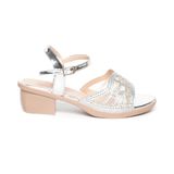 Giày Sandal Nữ Đế PU Kem Siêu Nhẹ Cao Gót 5cm Hanatabi Quai Lưới Đính Đá Hậu C Bigisze (35-42) Mã HNSDG5F1074