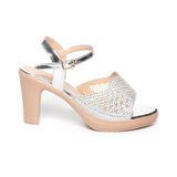giày sandal nữ đế PU kem siêu nhẹ cao gót 9cm Hanatabi quai lưới đính đá hậu c (36-40) mã HNSDG9F1071