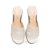 Dép nữ đế xuồng PU siêu nhẹ cao 7cm Hanatabi quai lưới đính đá (35-39) mã HNDEL7F941