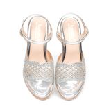 giày sandal nữ đế PU kem siêu nhẹ cao gót 9cm Hanatabi quai lưới đính đá hậu c (36-40) mã HNSDG9F1071