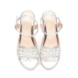 Giày Sandal Nữ Đế PU Kem Siêu Nhẹ Cao Gót 5cm Hanatabi Quai Lưới Đính Đá Hậu C Bigisze (35-42) Mã HNSDG5F1074