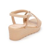 giày sandal nữ đế xuồng pu siêu nhẹ cao 5cm Hanatabi quai chéo hậu thun (35-40) mã HNSD5F937