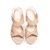 giày sandal nữ đế xuồng PU siêu nhẹ cao 7cm Hanatabi quai chéo khóa kéo (35-39) mã HNSDX7F1022