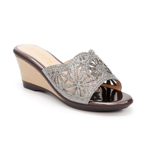 Dép nữ đế xuồng PU siêu nhẹ cao 7cm Hanatabi quai lưới đính đá (35-39) mã HNDEL7F944