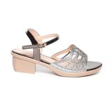 Giày Sandal Nữ Đế PU Kem Siêu Nhẹ Cao Gót 5cm Hanatabi Quai Lưới Đính Đá Hậu C Bigisze (35-42) Mã HNSDG5F1074