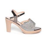 giày sandal nữ đế PU kem siêu nhẹ cao gót 9cm Hanatabi quai lưới đính đá hậu c (36-40) mã HNSDG9F1071