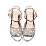 Giày Sandal Nữ Đế PU Kem Siêu Nhẹ Cao Gót 5cm Hanatabi Quai Lưới Đính Đá Hậu C Bigisze (35-42) Mã HNSDG5F1074