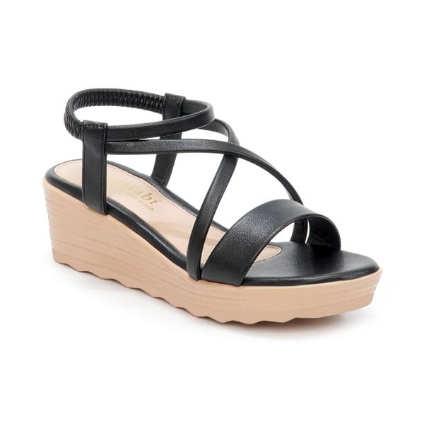 giày sandal nữ đế xuồng pu siêu nhẹ cao 5cm Hanatabi quai chéo hậu thun (35-40) mã HNSD5F937