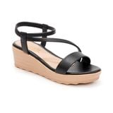 giày sandal nữ đế xuồng pu siêu nhẹ cao 5cm Hanatabi quai chéo hậu thun (35-40) mã HNSD5F938