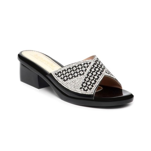 dép nữ đế PU đen siêu nhẹ cao 5cm Hanatabi quai ngang đính đá bigsize (35-42) mã HNDE5F1110