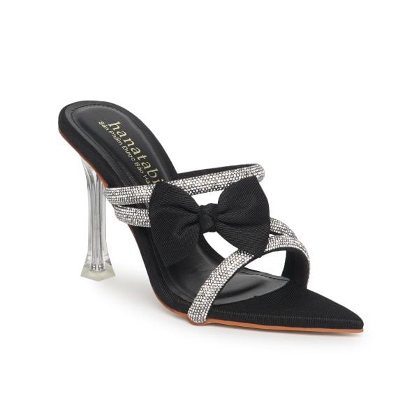 Dép nữ cao gót 9cm Hanatabi quai chéo đính đá phối nơ (35-39) mã HNSDG9F1162