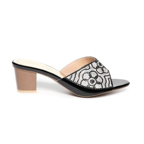 dép nữ cao gót lăn vân gỗ 5cm Hanatabi quai ngang đính đá đế TA cao cấp bigsize (35-41) mã HNDE5F1097