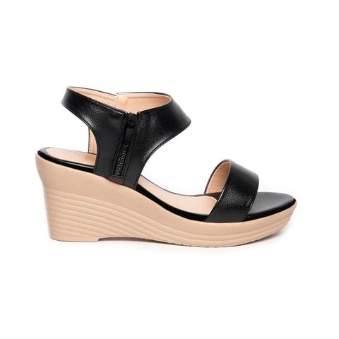 giày sandal nữ đế xuồng PU siêu nhẹ cao 7cm Hanatabi quai ngang khóa kéo (35-39) mã HNSDX7F1026