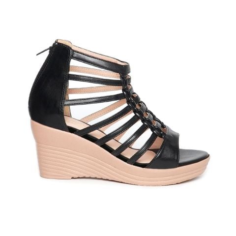 giày sandal nữ đế xuồng PU siêu nhẹ cao 7cm Hanatabi quai xương cá khóa kéo (35-39) mã HNSDG7F1152