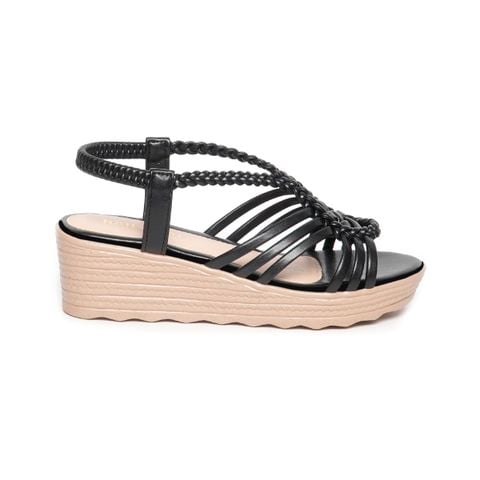 Giày sandal nữ đế xuồng pu siêu nhẹ cao 5cm Hanatabi quai đan hậu thun (35-40) mã HNSDX7F1122