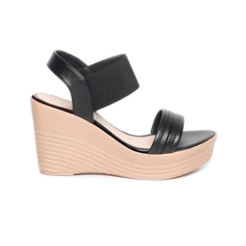 Giày sandal nữ đế xuồng PU siêu nhẹ cao 9cm Hanatabi quai ngang hậu thun (35-39) mã HNSDX9F1156