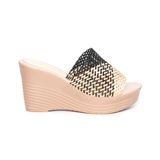 Dép nữ đế xuồng PU siêu nhẹ cao 9cm Hanatabi quai lưới (35-39) mã HNDE9F1158
