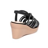 Giày sandal nữ đế xuồng pu siêu nhẹ cao 7cm Hanatabi quai đan hậu thun (35-39) mã HNSDX7F1114